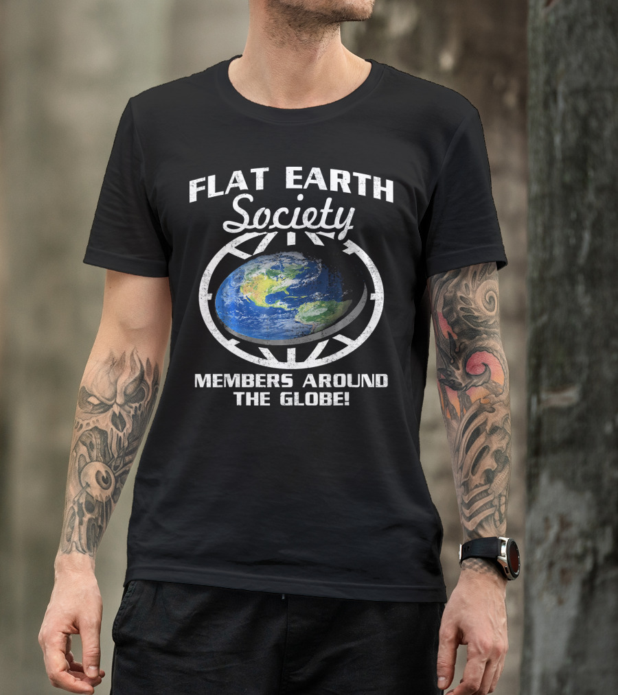 Flat Earth Society Members Around The Globe Planet Map T-Shirt
