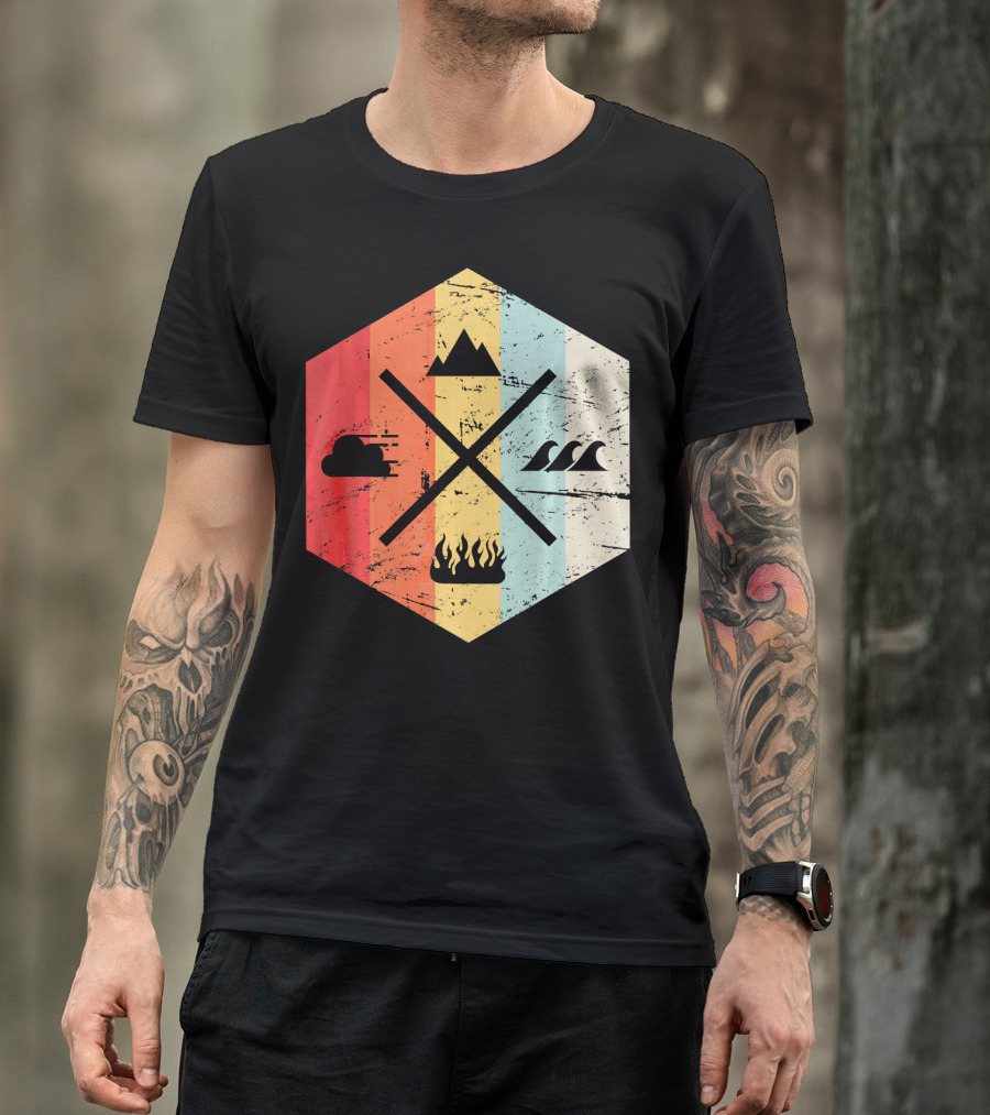 Retro Four Elements Earth Water Fire Air Iconic Symbolism T-Shirt