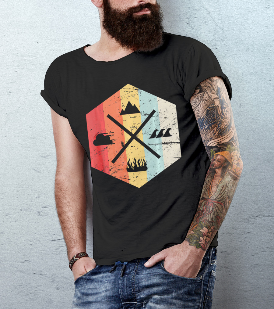 Retro Four Elements Earth Water Fire Air Iconic Symbolism T-Shirt