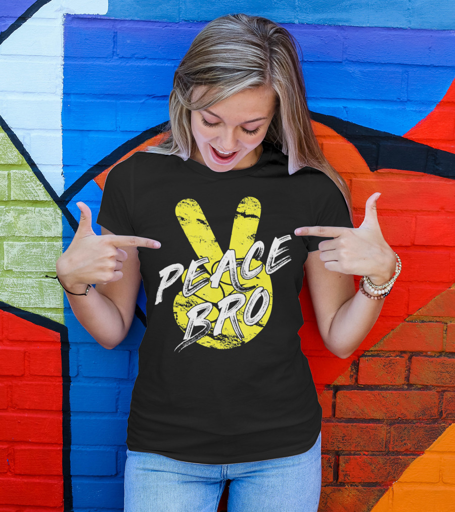 PEACE Bro Peace Sign Yellow Tex T-Shirt