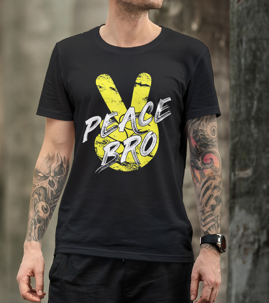 PEACE Bro Peace Sign Yellow Tex T-Shirt