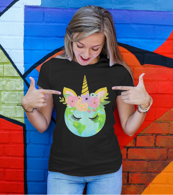 Floral Unicorn Globe For Earth Day T-Shirt