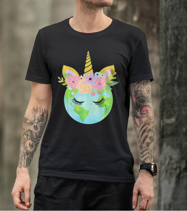 Floral Unicorn Globe For Earth Day T-Shirt