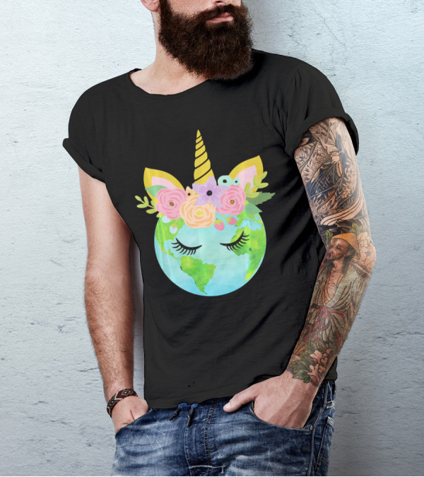 Floral Unicorn Globe For Earth Day T-Shirt