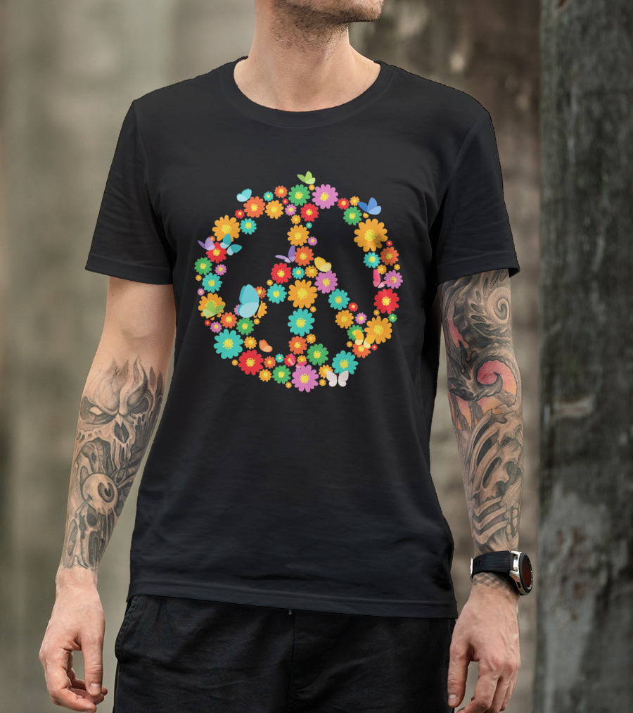 Earth Day Daisy Flower Peace Sign With Butterflies T-Shirt