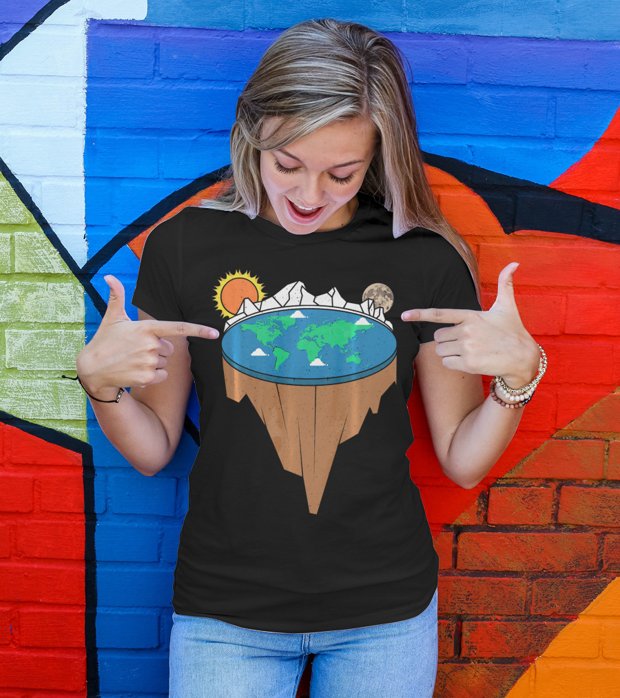 Flat Earth Conspiracy Theorist Map With Sun And Moon T-Shirt