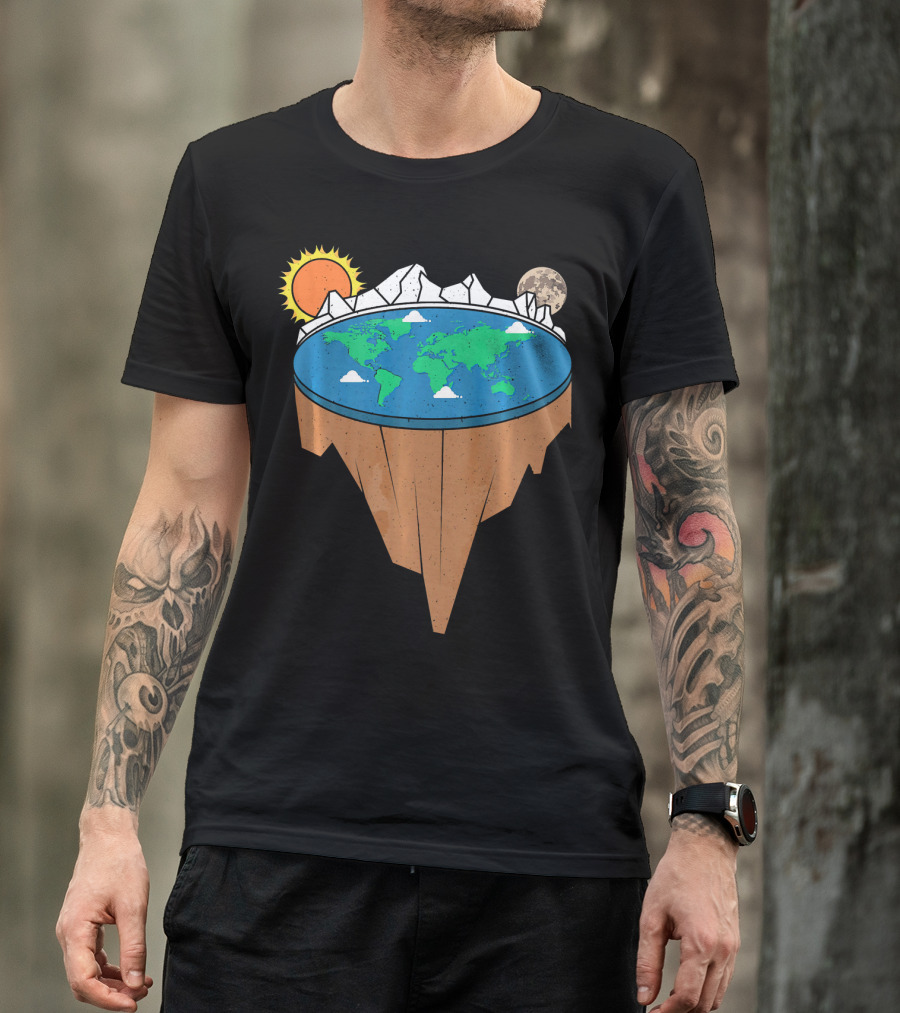 Flat Earth Conspiracy Theorist Map With Sun And Moon T-Shirt