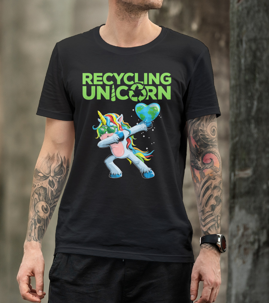 Recycling Unicorn Dabbing With Earth Heart T-Shirt