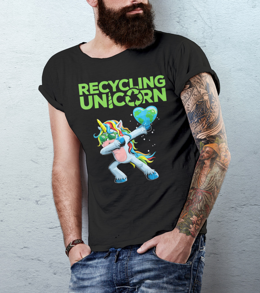 Recycling Unicorn Dabbing With Earth Heart T-Shirt