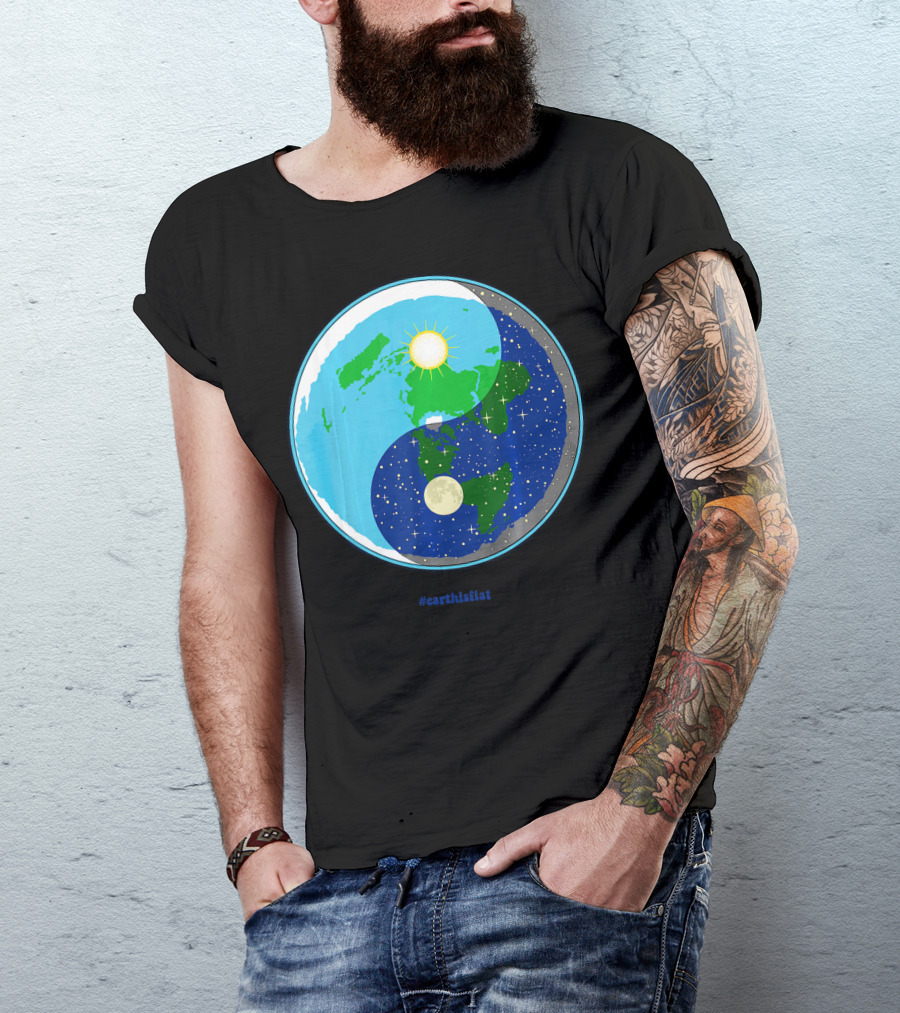 Ying Yang Flat Earth Truther #earthisflat Sun And Moon T-Shirt