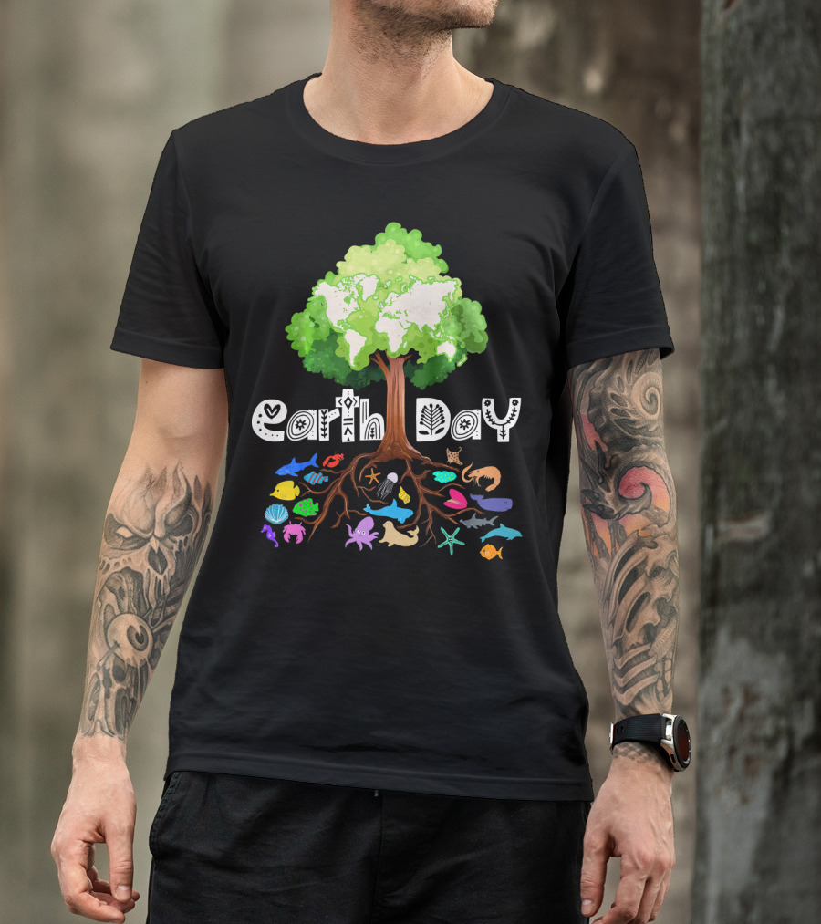 Earth Day Tree And Marine Life For Kids Women Men Adult Nat T-Shirt