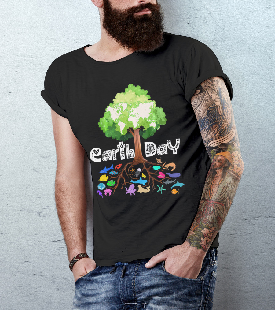 Earth Day Tree And Marine Life For Kids Women Men Adult Nat T-Shirt