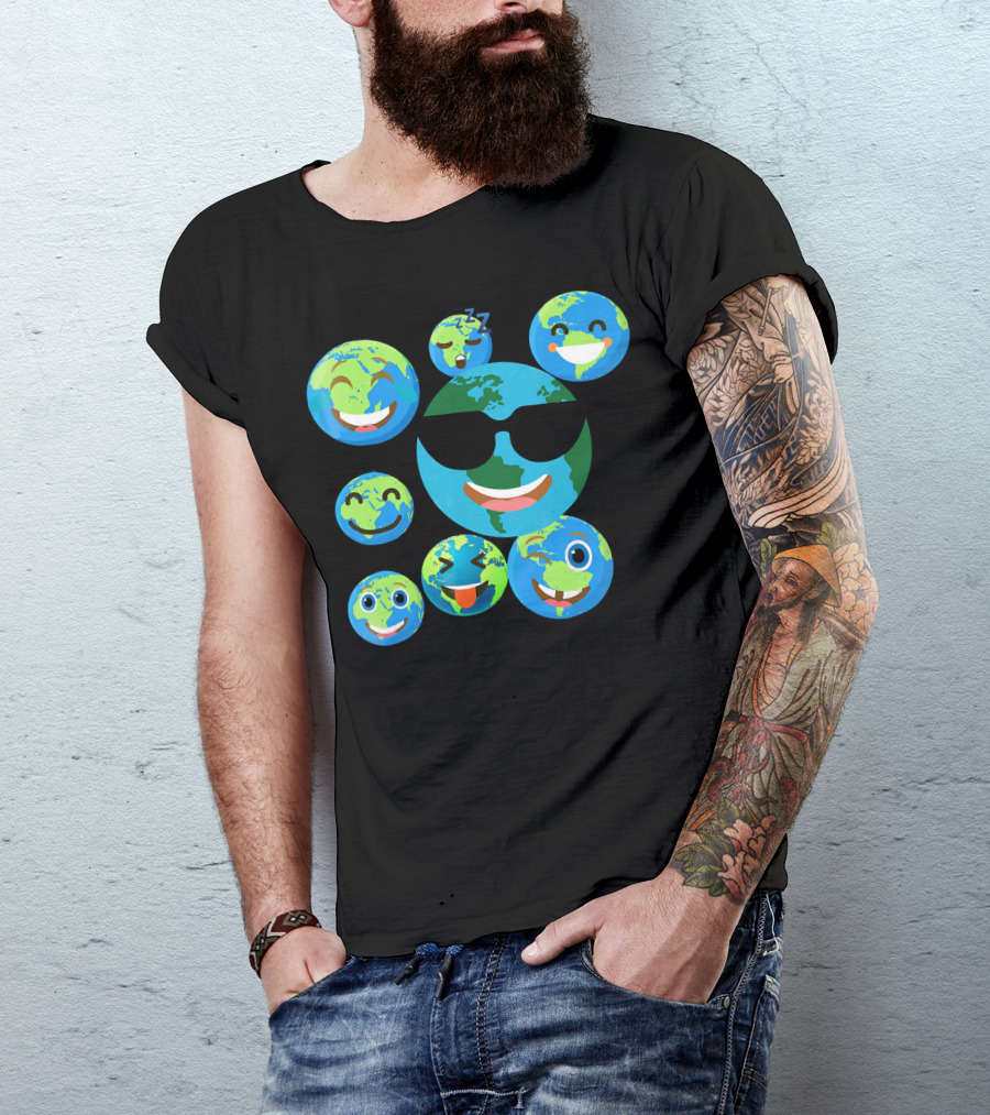 Cute Earth Emoji Smileys Emotion Faces T-Shirt