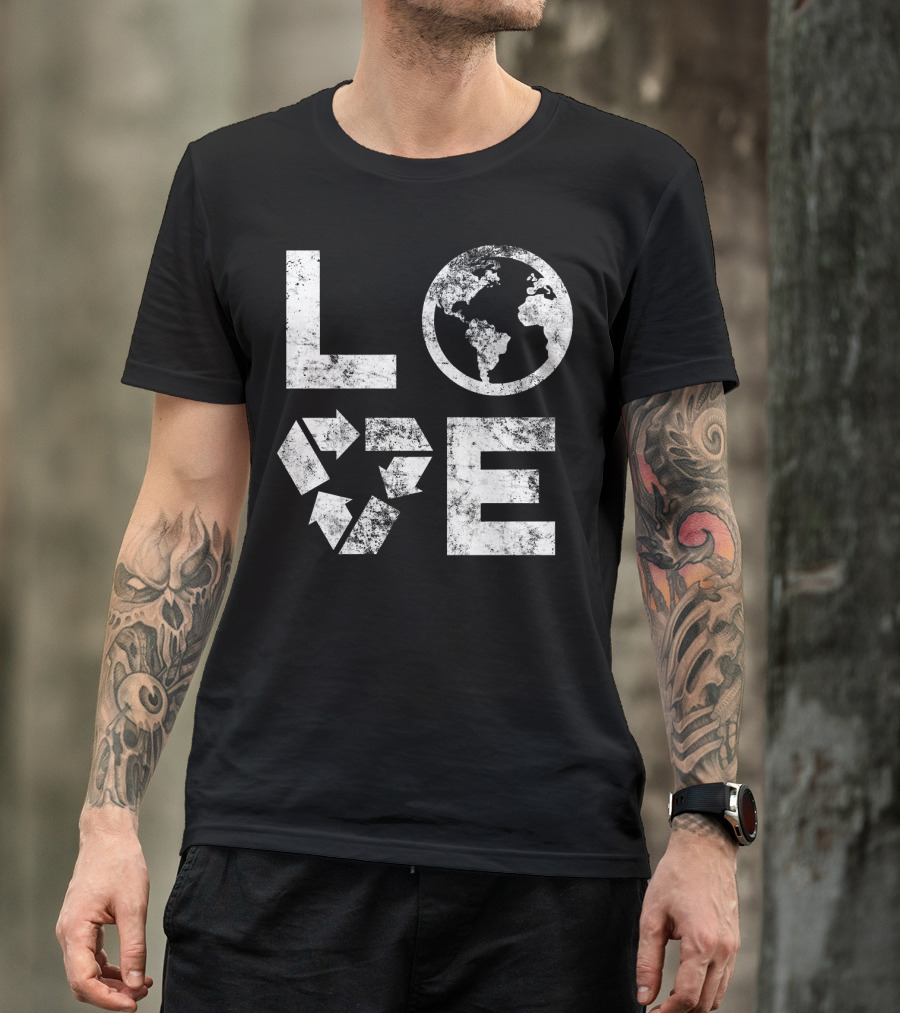Love Earth Day Globe Recycle Typography T-Shirt