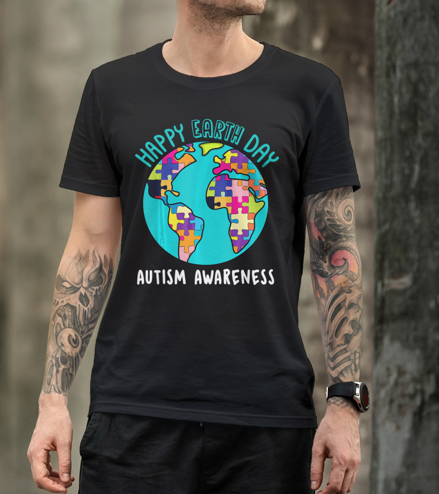 Happy Earth Day Autism Awareness Puzzle Globe T-Shirt