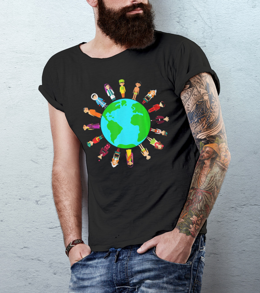 Happy Earth Day Global Unity With Diverse People Around The World T-Shirt
