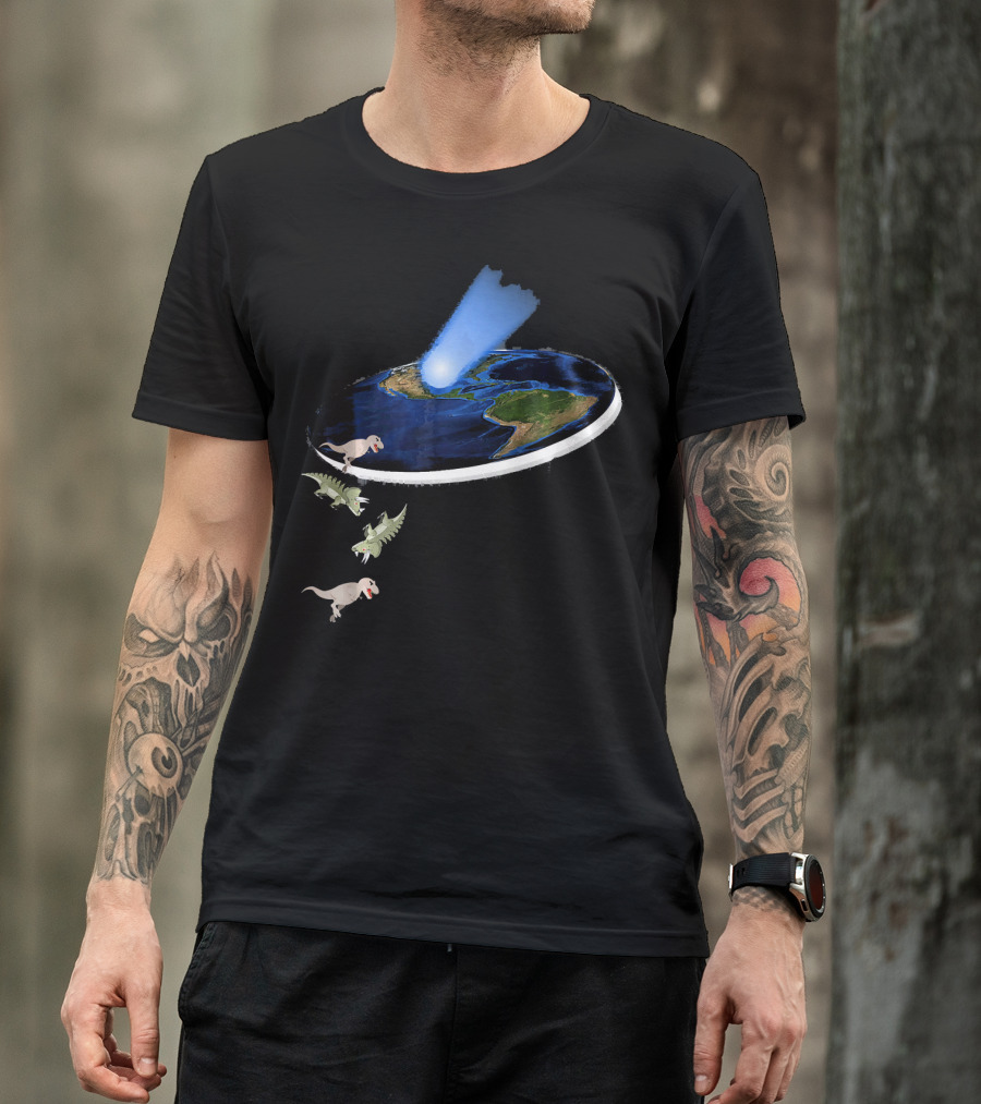 Funny Flat Earth Theory Dinosaurs Falling Off World Edge T-Shirt