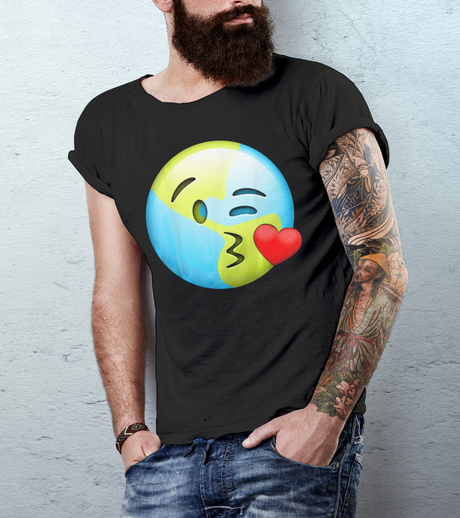 Cute Earth Day Kiss Emoji Lips Kids Emoticon T-Shirt
