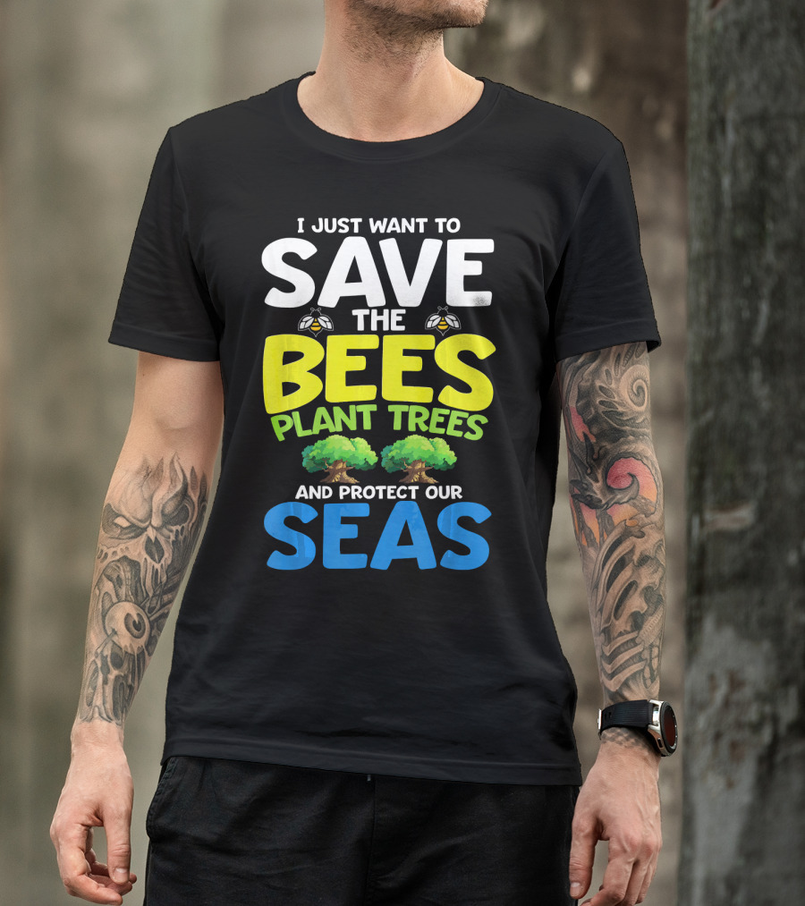 Save The Bees Plant Trees Protect Our Seas Earth Day Kids T-Shirt