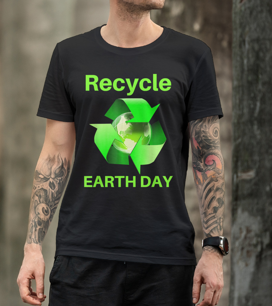 Recycle Earth Day Green Arrows Globe T-Shirt