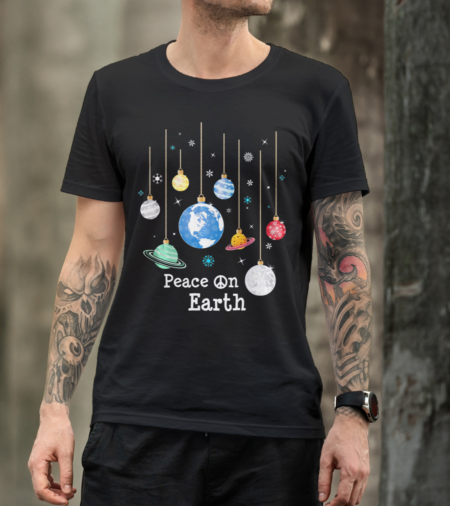 Peace On Earth Planets And Snowflakes Hanging Ornaments T-Shirt