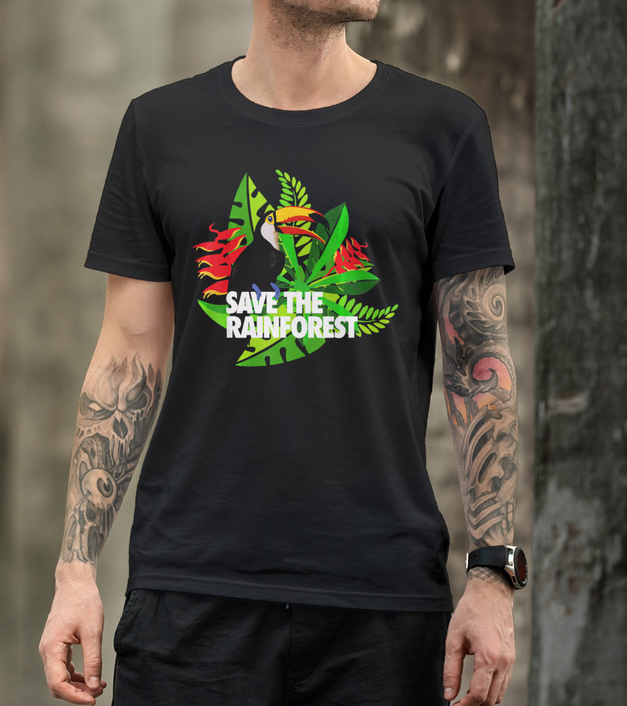 Save The Rainforest Earth Day Toucan Tropical Leaves T-Shirt