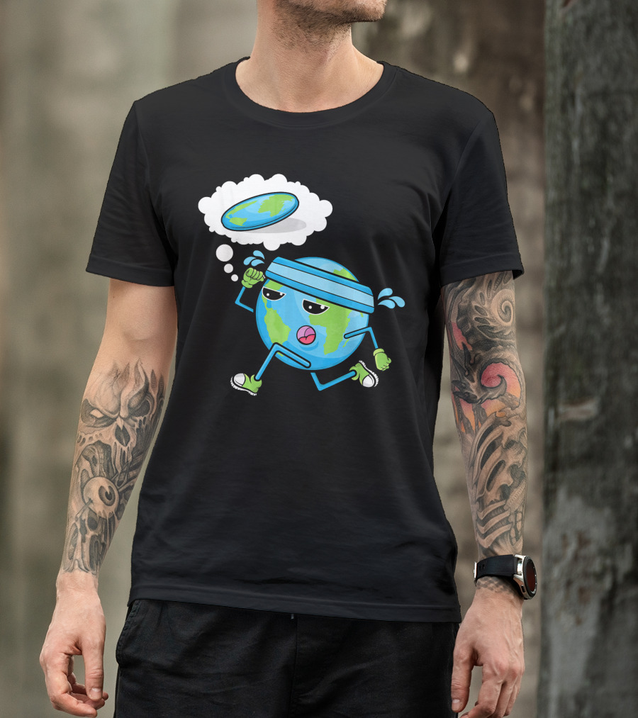 Flat Earth Gym Runner Cartoon With Sweatband And Sneakers T-Shirt