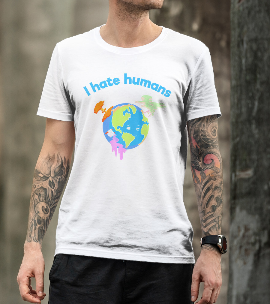 I Hate Humans Earth With Pollution Icons Earth Day Every Day T-Shirt