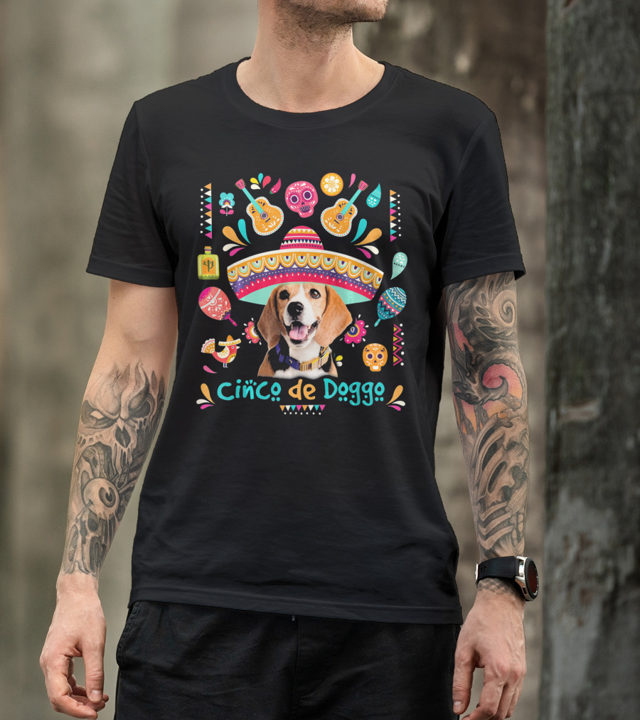 Cinco De Doggo Beagle Sombrero Sugar Skulls Guitars Fiesta Elements T-Shirt