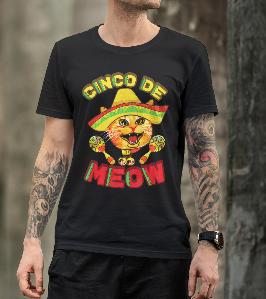 Cinco De Meow Cat With Sombrero And Maracas Fiesta T-Shirt