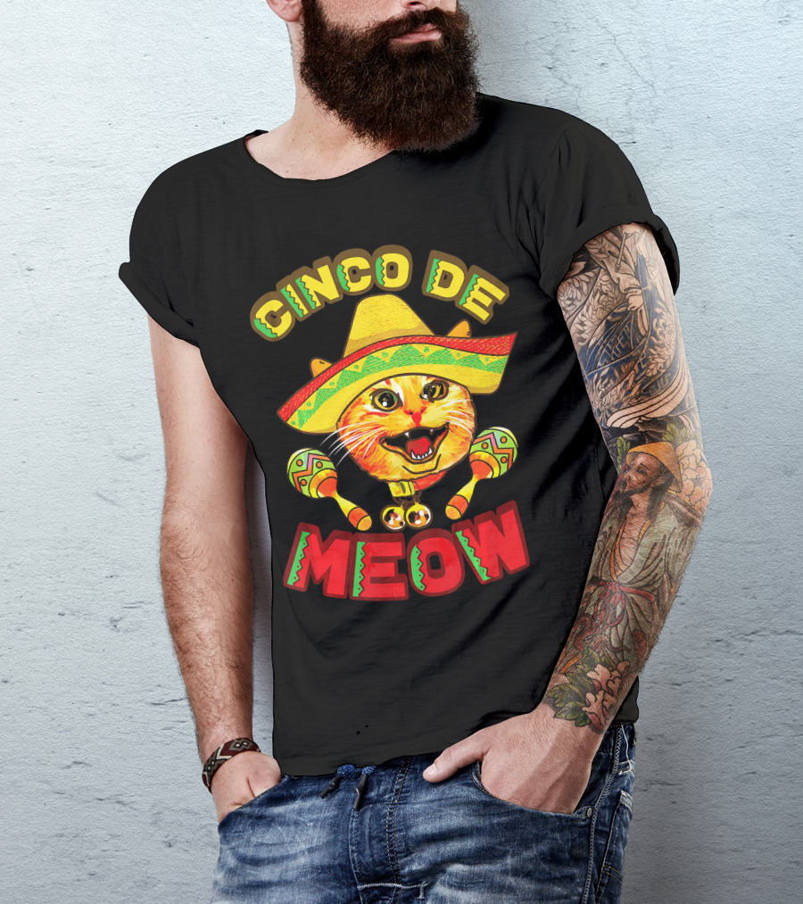 Cinco De Meow Cat With Sombrero And Maracas Fiesta T-Shirt