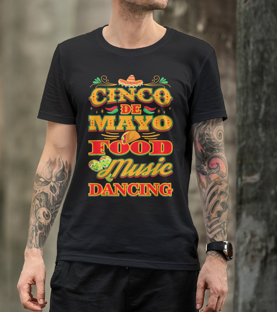 Cinco De Mayo Food Music Dancing Sombrero Taco Decor Elements T-Shirt