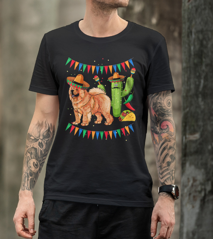 Sombrero Chow Chow Dog Cactus Mexico Cinco De Mayo Fiesta T-Shirt