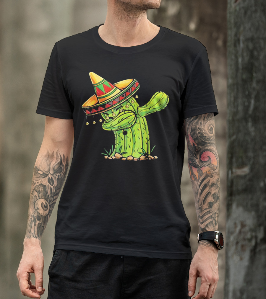 Cinco De Mayo Dabbing Cactus With Sombrero Mex T-Shirt