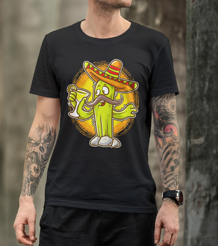 Funny Margarita Cactus Cinco De Mayo Sombrero Mustache Fiesta T-Shirt