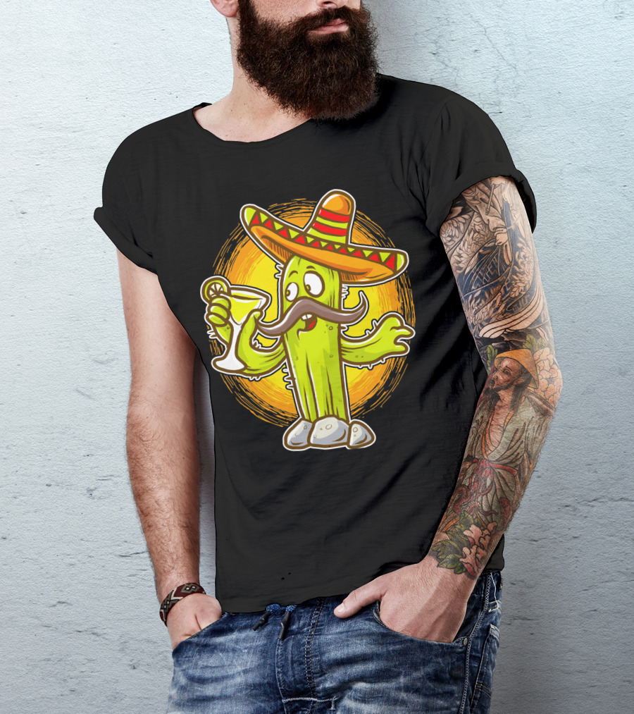 Funny Margarita Cactus Cinco De Mayo Sombrero Mustache Fiesta T-Shirt