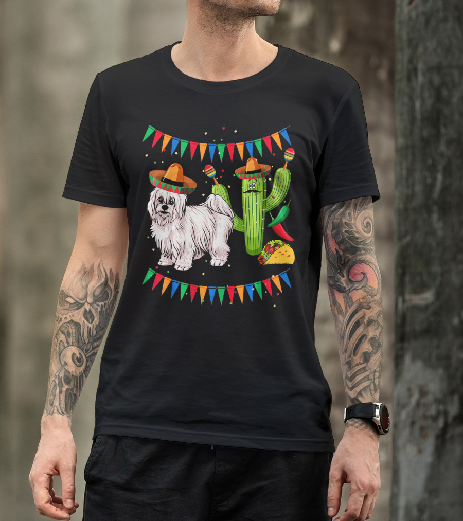 Coton De Tulear Dog Sombrero Mexican Cactus Taco Fiesta T-Shirt