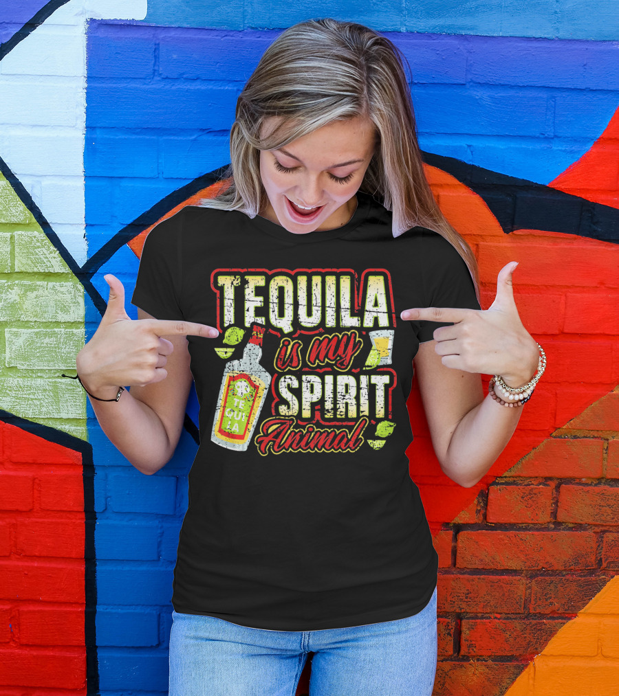 Tequila Is My Spirit Animal Tequila Bottle Lime And Glass T-Shirt