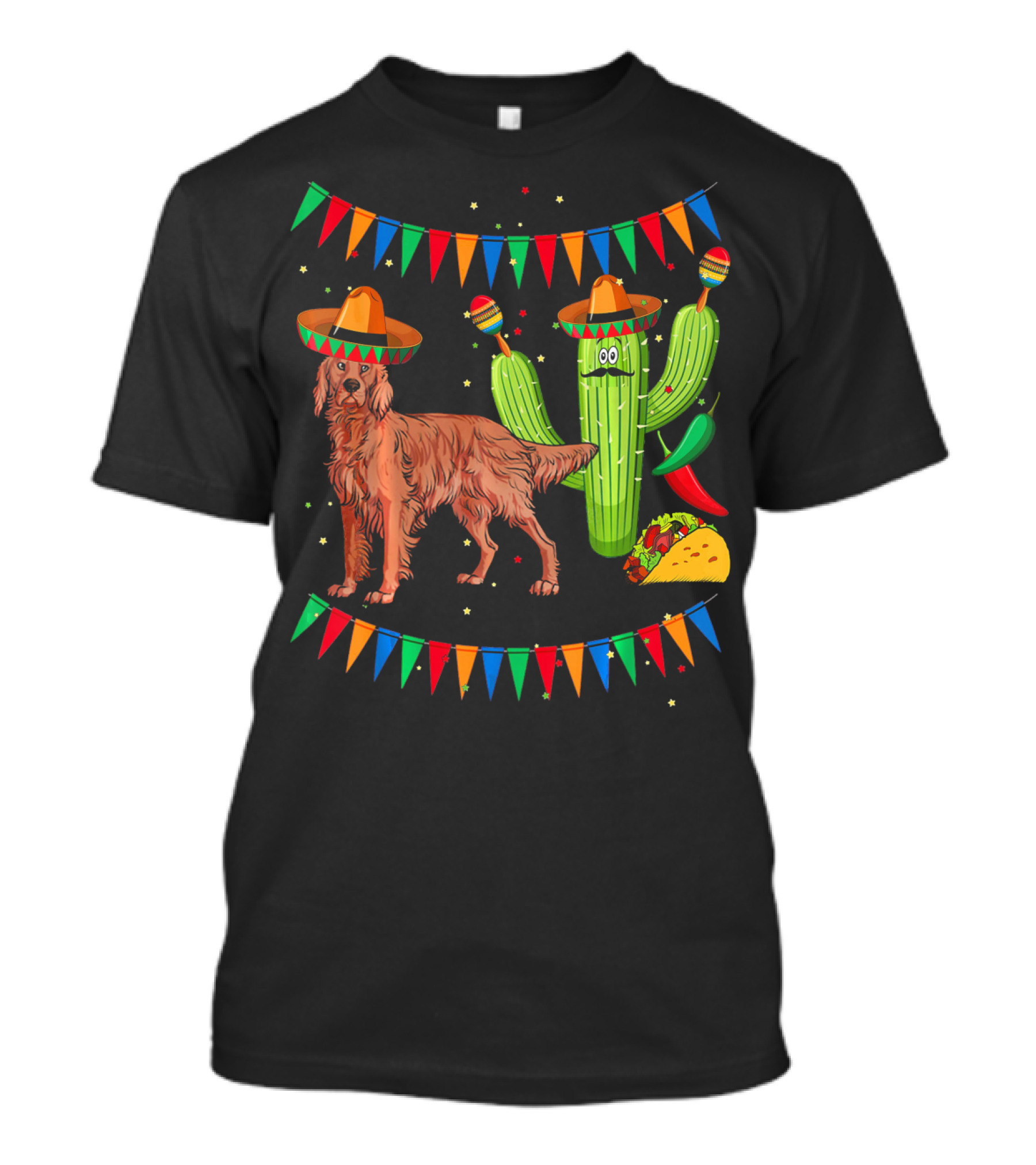 Sombrero Irish Setter Dog Mexico Cinco De Mayo Fiesta With Cactus And Taco T-Shirt