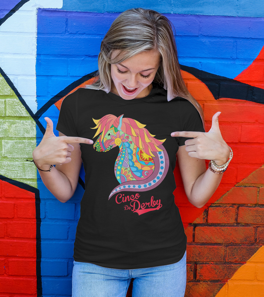 Cinco De Derby Colorful Horse Motif T-Shirt