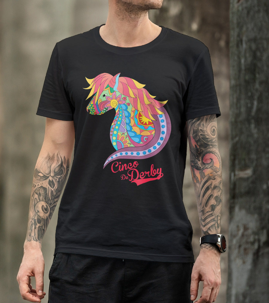 Cinco De Derby Colorful Horse Motif T-Shirt