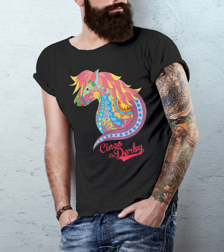 Cinco De Derby Colorful Horse Motif T-Shirt