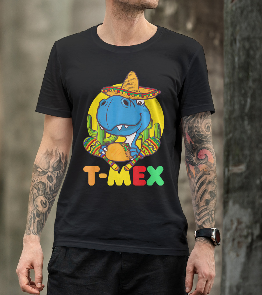 T-Mex Funny Cinco De Mayo Dinosaur Rex With Sombrero And Taco T-Shirt