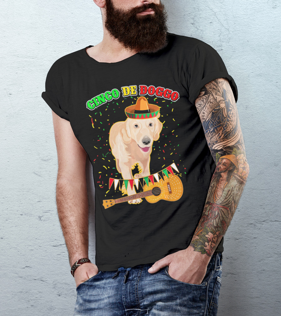Cinco De Doggo Golden Retriever Sombrero Guitar Fiesta T-Shirt