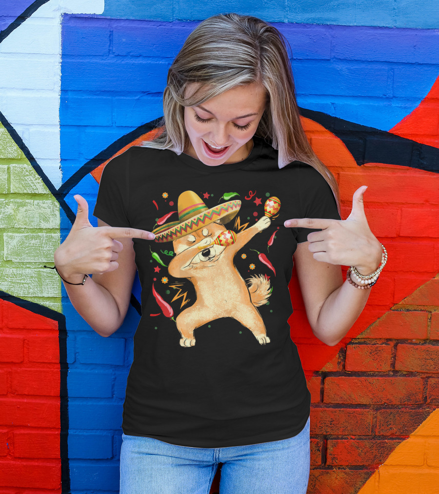 Dabbing Shiba Inu Sombrero Maracas Cinco De Mayo Celebration Dog T-Shirt