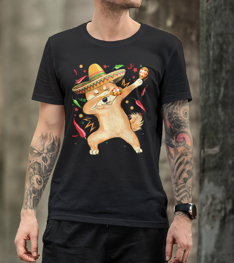 Dabbing Shiba Inu Sombrero Maracas Cinco De Mayo Celebration Dog T-Shirt