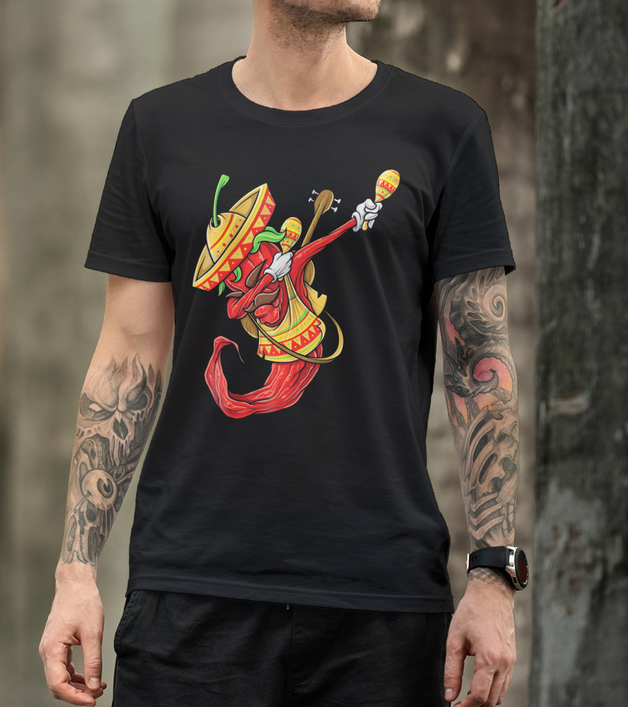 Cinco De Mayo Dabbing Chili Pepper With Sombrero And Maracas T-Shirt