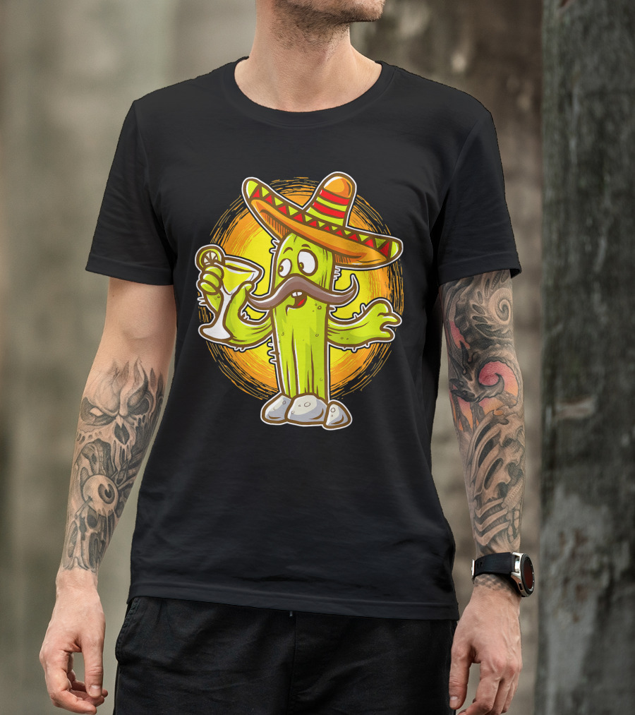Margarita Cactus With Sombrero Cinco De Mayo Fiesta T-Shirt