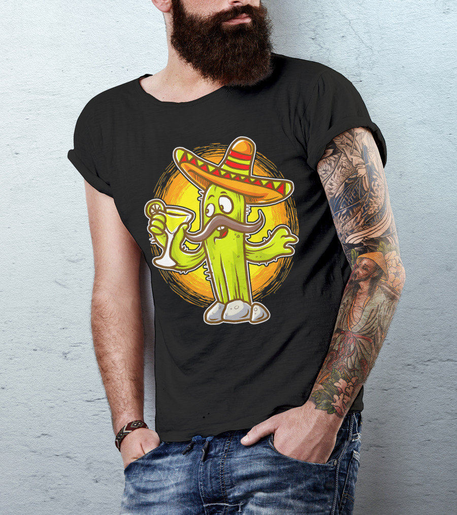 Margarita Cactus With Sombrero Cinco De Mayo Fiesta T-Shirt