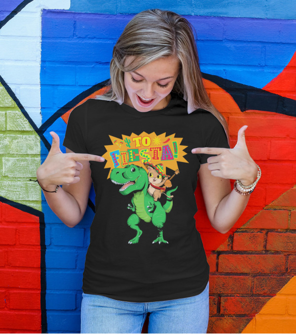 Cinco De Mayo Fiesta Cat Riding Dinosaur T-Shirt